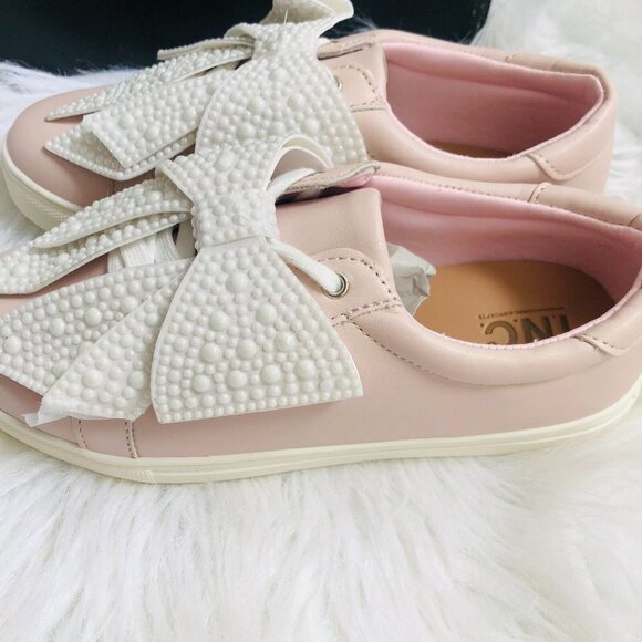 I.N.C Girl Kids Sneakers 4‎ M Pink Chloe Faux Leather Ribbon Casual Shoes NWB - Picture 5 of 7